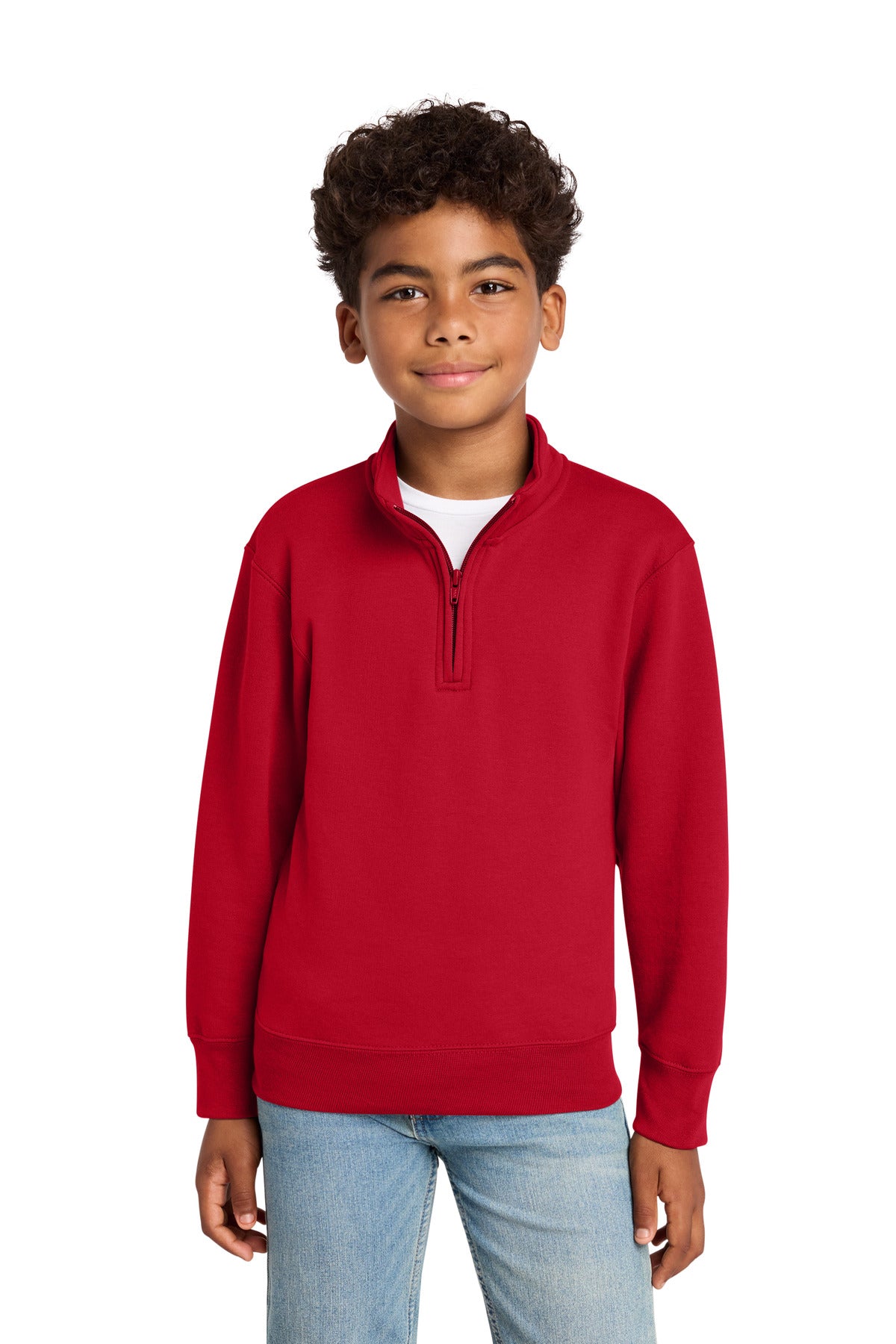 Front View of Red Port & Co Youth Core Fleece 1/4-Zip Pullover Sweatshirt PC78YQ plain