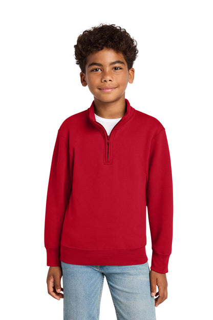 Front View of Red Port & Co Youth Core Fleece 1/4-Zip Pullover Sweatshirt PC78YQ plain