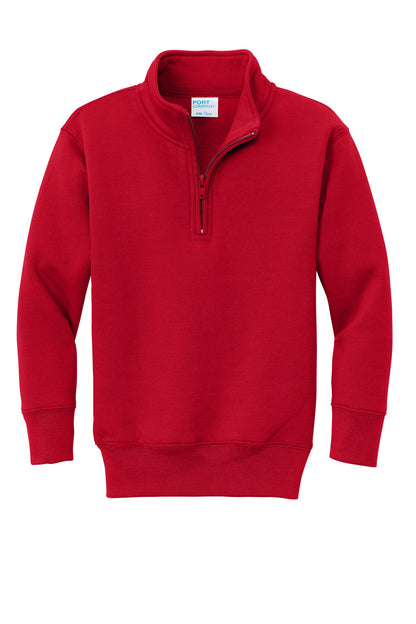Front View of Red Port & Co Youth Core Fleece 1/4-Zip Pullover Sweatshirt PC78YQ plain