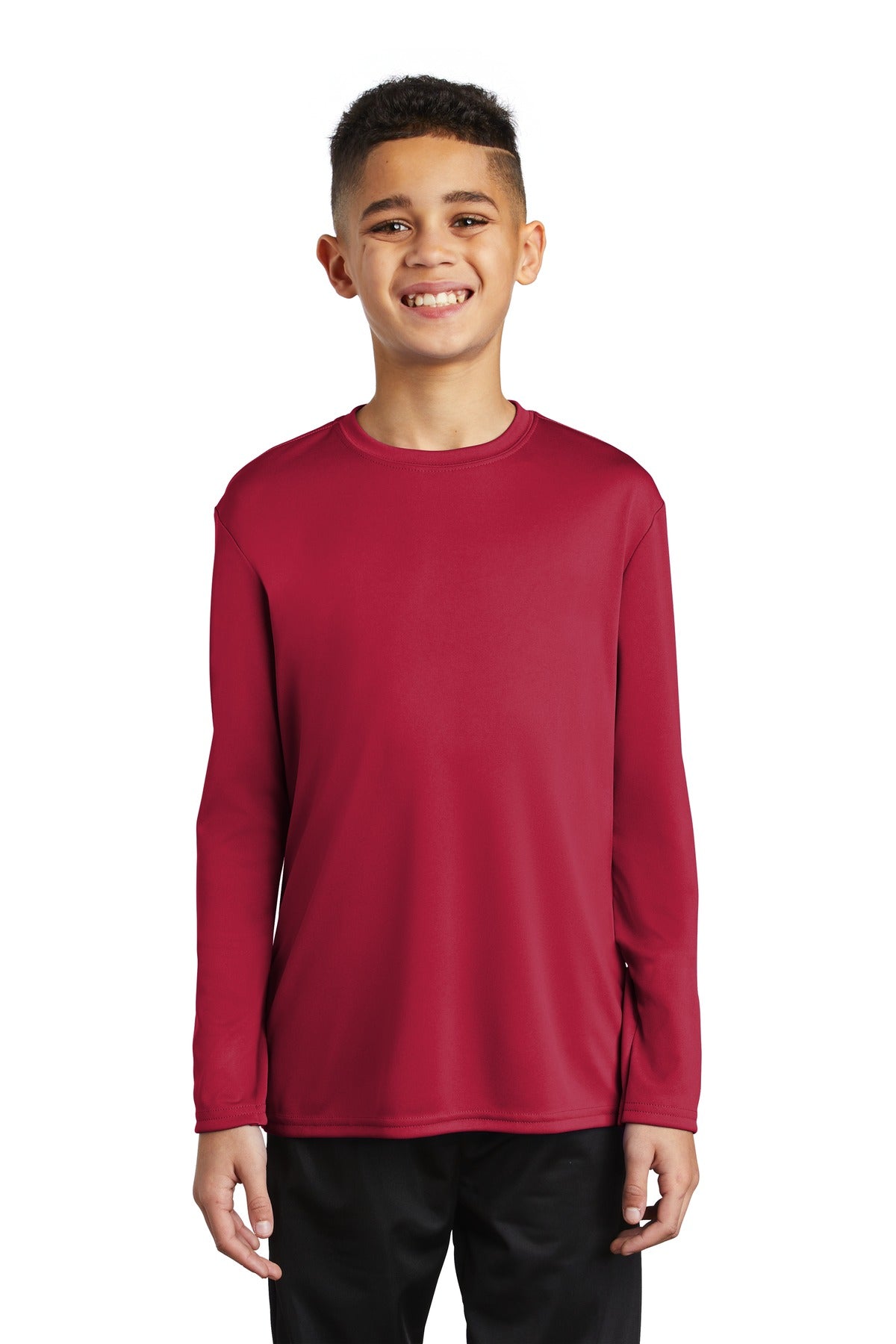 Front View of Red Port & Co Youth Long Sleeve Performance Tee PC380YLS plain