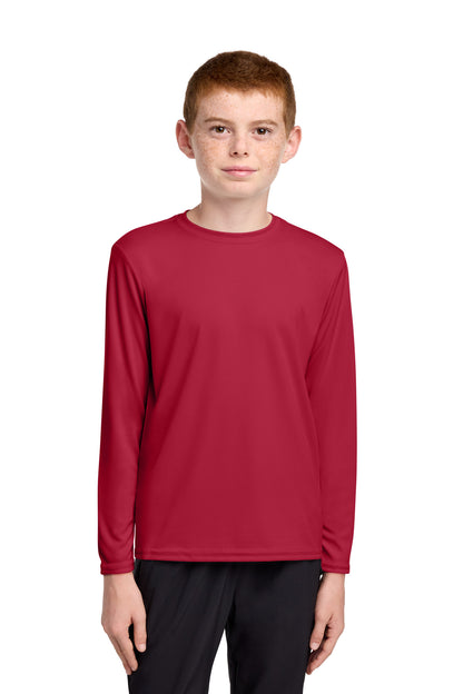 Front View of Red Port & Co Youth Long Sleeve Performance Tee PC380YLS plain