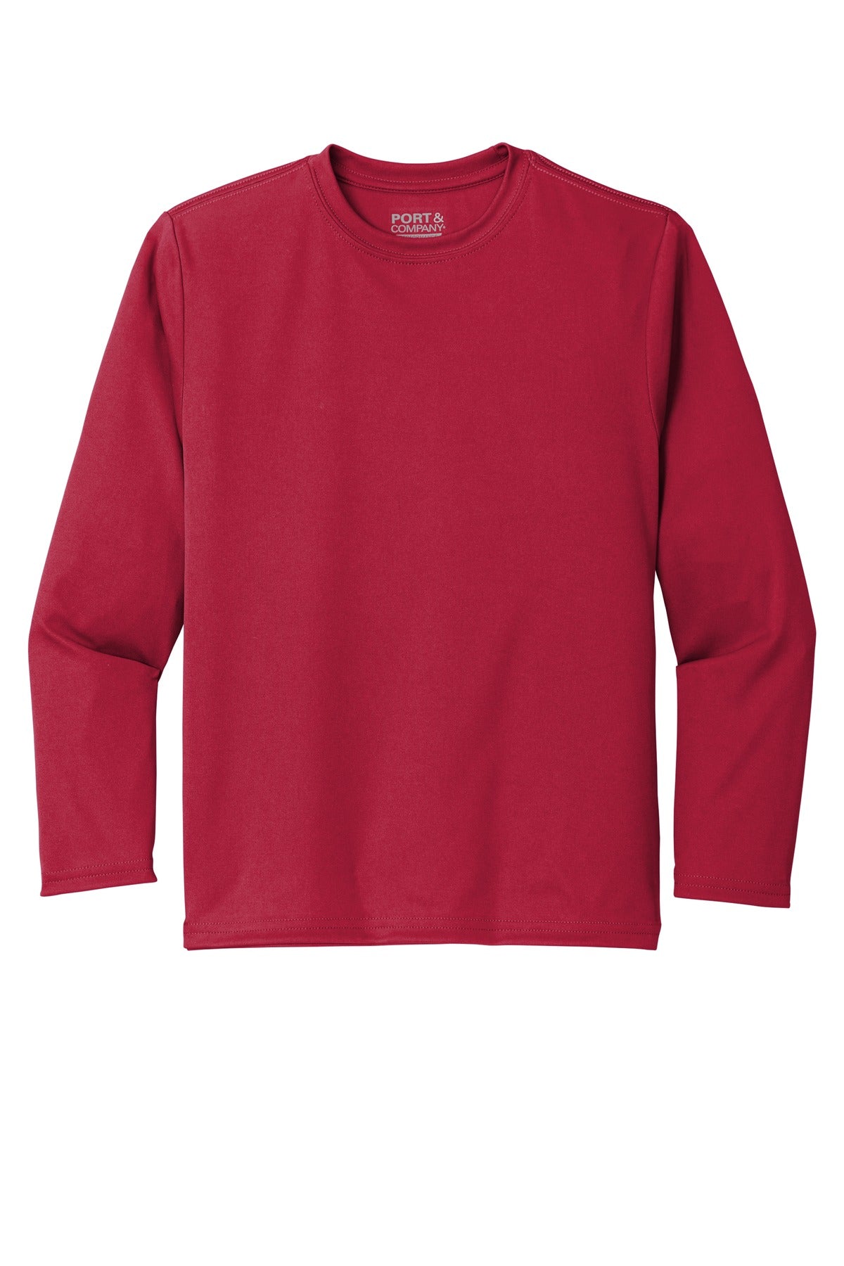 Front View of Red Port & Co Youth Long Sleeve Performance Tee PC380YLS plain
