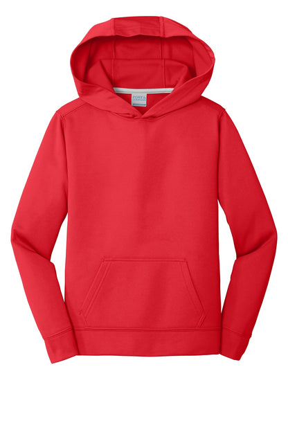 Front View of Red Port & Co Youth Performance Fleece Pullover Hooded Sweatshirt. PC590YH plain