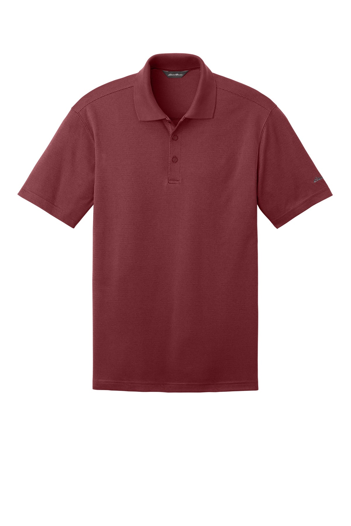 Front View of Red Rhubarb Eddie Bauer Performance Polo. EB102 plain