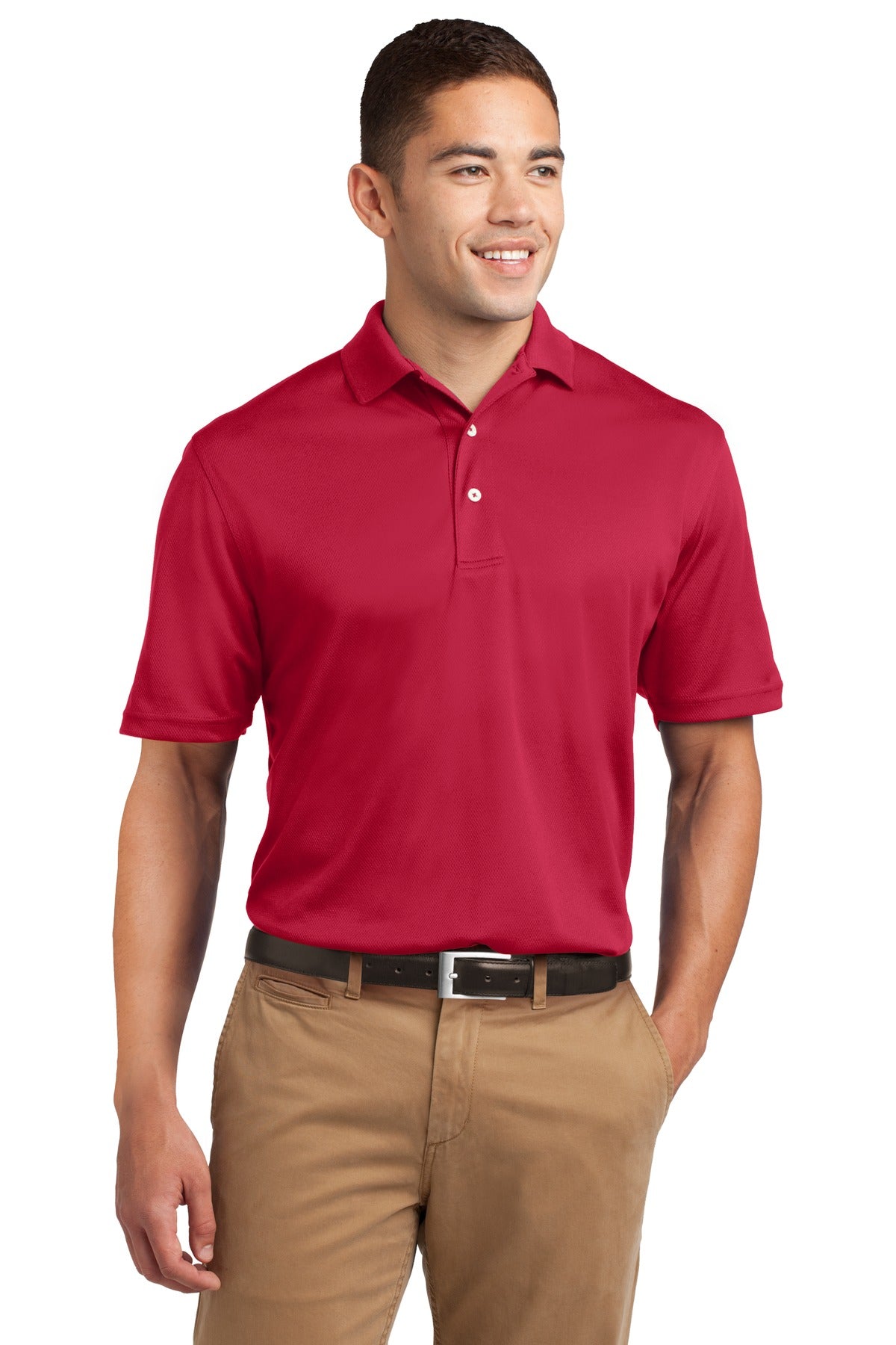 Front View of Red Sport-Tek Dri-Mesh Polo. K469 plain