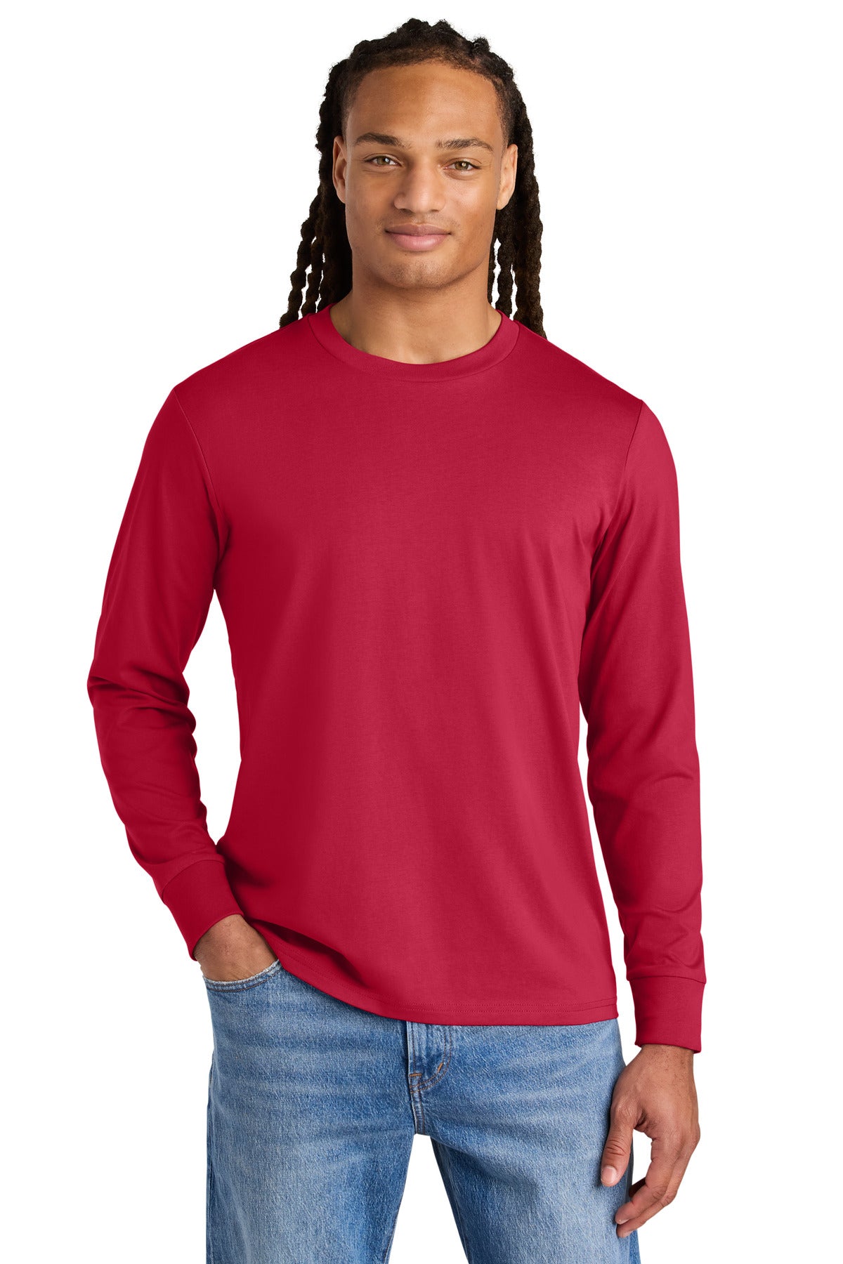 Front View of Red Stanley/Stella Unisex Creator 2.0 Long Sleeve Tee SXU022 plain