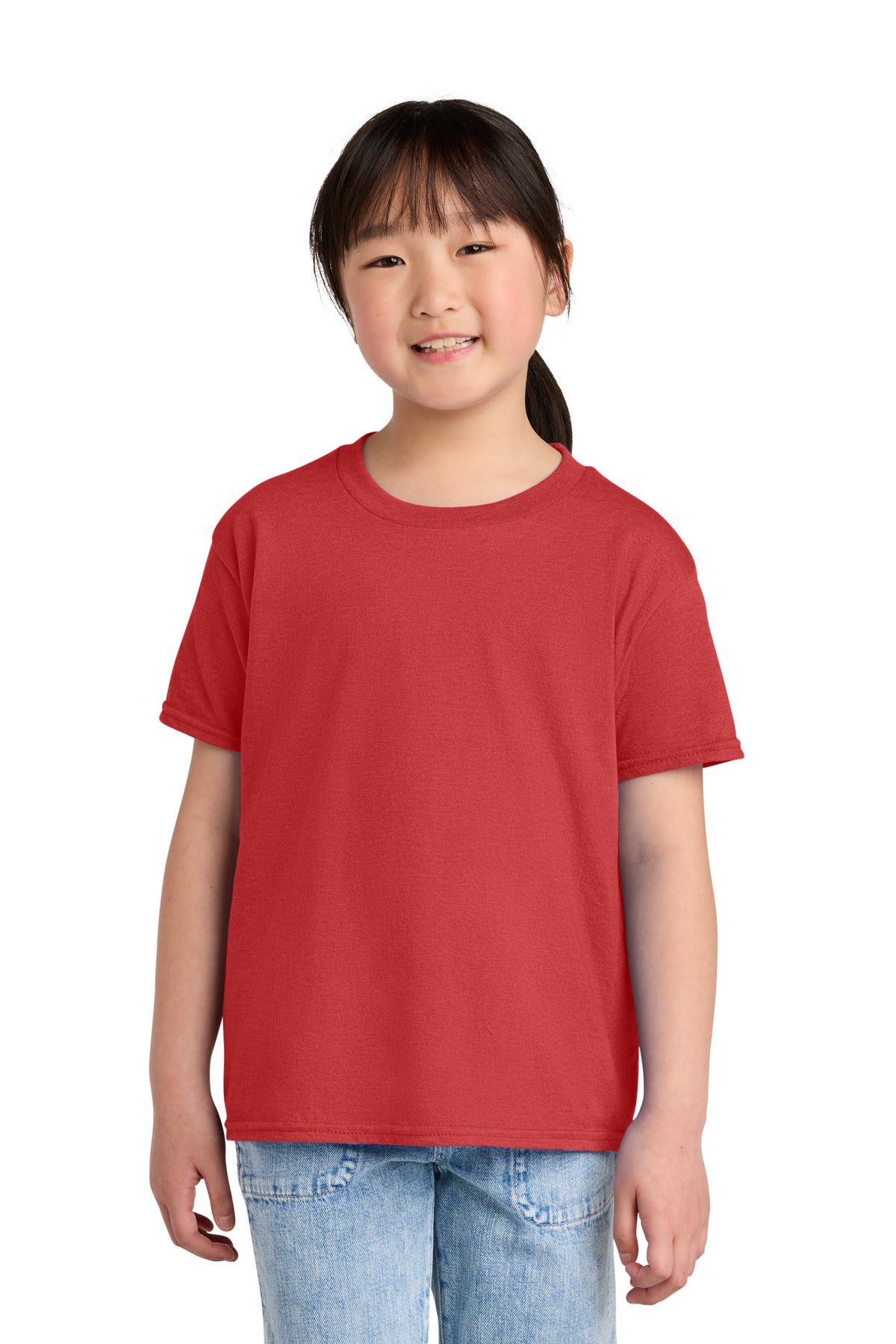 Front View of RedMist Gildan Youth Softstyle CVC Tee 64000BCVC plain
