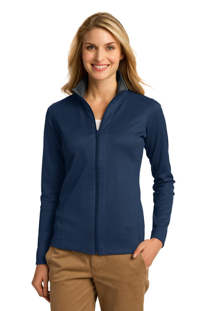 Front View of Reg Bl/Iron Gy Port Authority Women's Vertical Texture Full-Zip Jacket. L805 plain