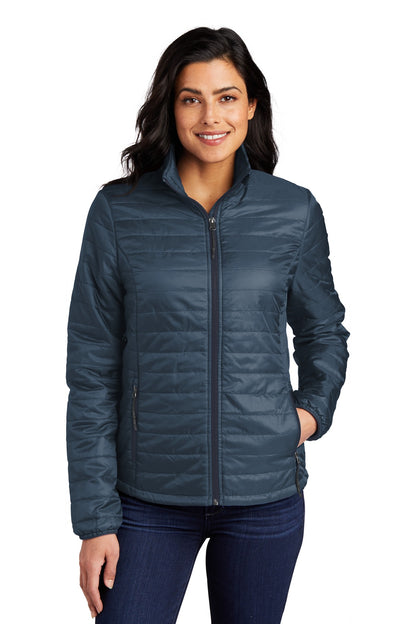 Front View of Reg Bl/RB Navy Port Authority Women's Packable Puffy Jacket L850 plain