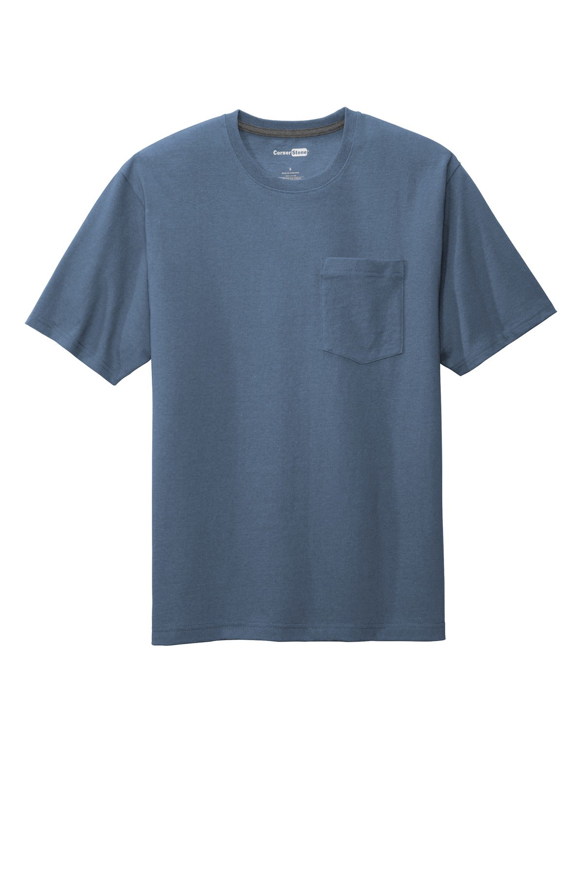 Front View of Regatta Blue CornerStone Workwear Pocket Tee CS430 plain