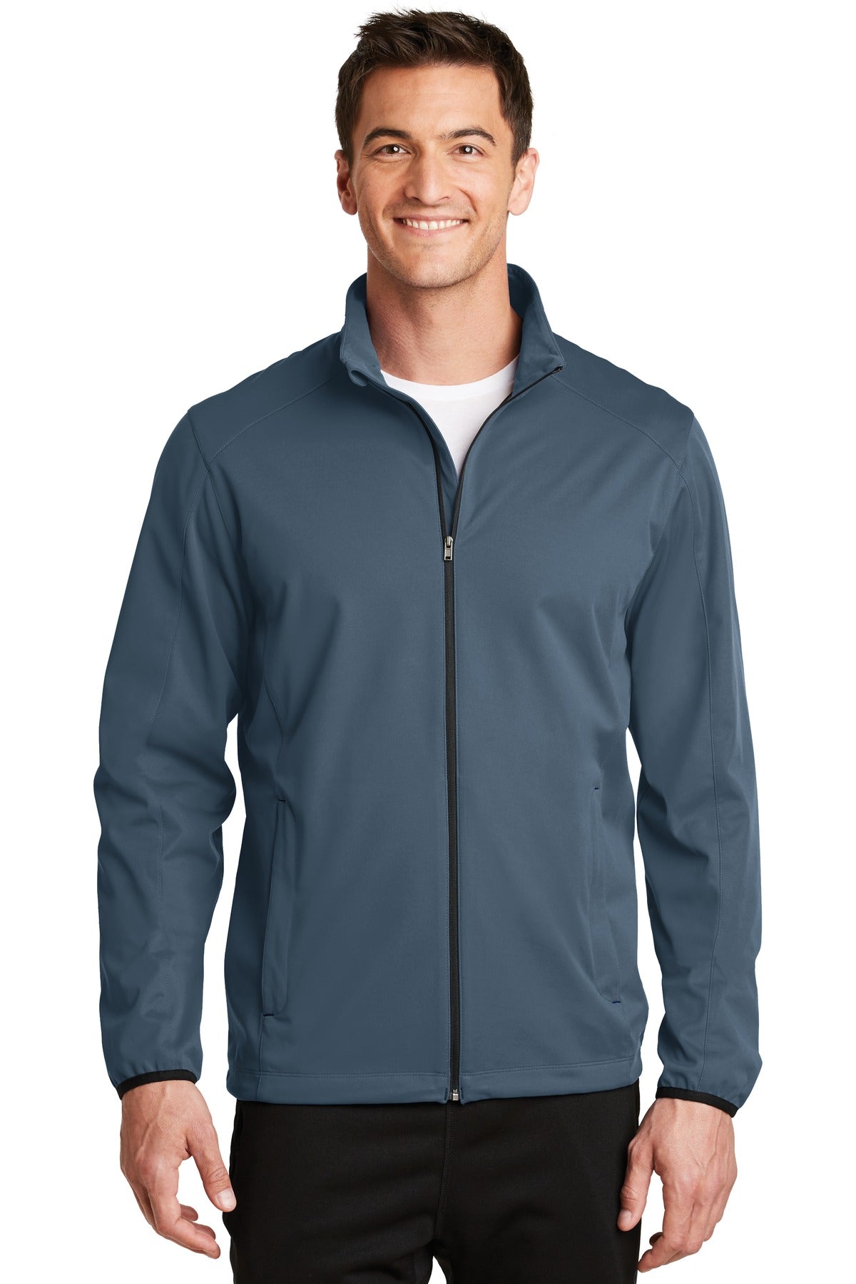 Front View of Regatta Blue Port Authority Active Soft Shell Jacket. J717 plain