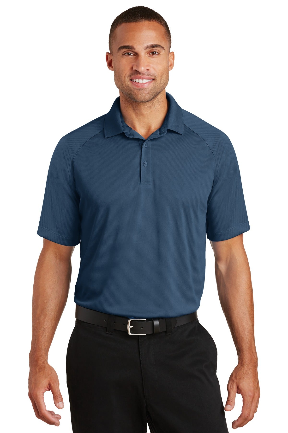 Front View of Regatta Blue Port Authority Crossover Raglan Polo. K575 plain