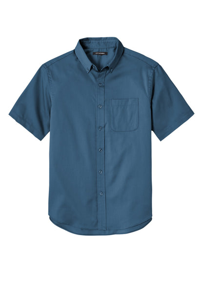 Front View of RgttaBlue Port Authority Short Sleeve SuperPro React Twill Shirt. W809 plain