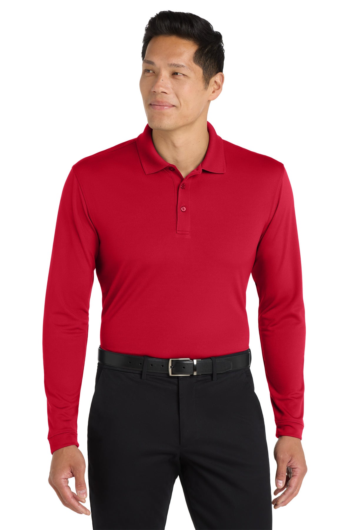 Front View of Rich Red Port Authority Dry Zone UV Micro-Mesh Long Sleeve Polo K110LS plain