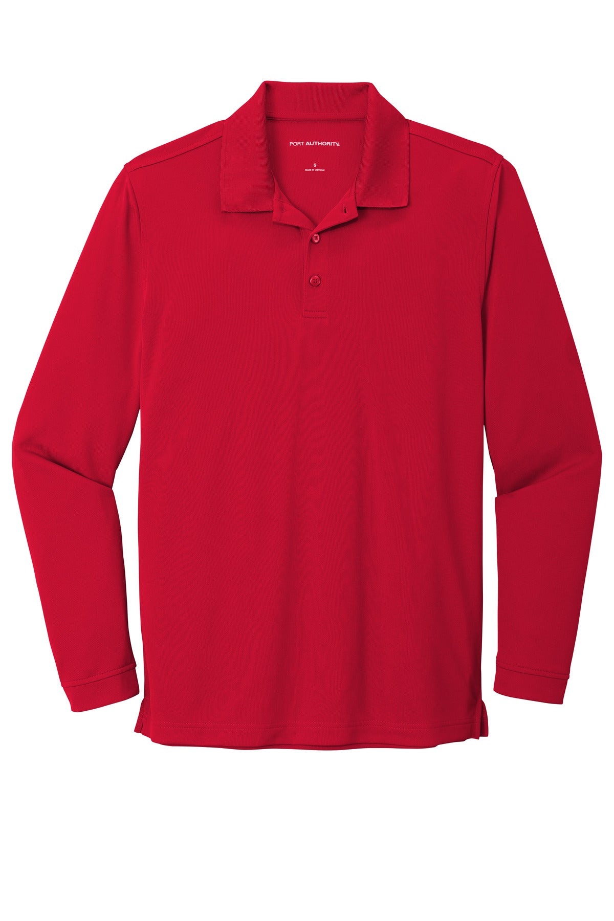 Front View of Rich Red Port Authority Dry Zone UV Micro-Mesh Long Sleeve Polo K110LS plain