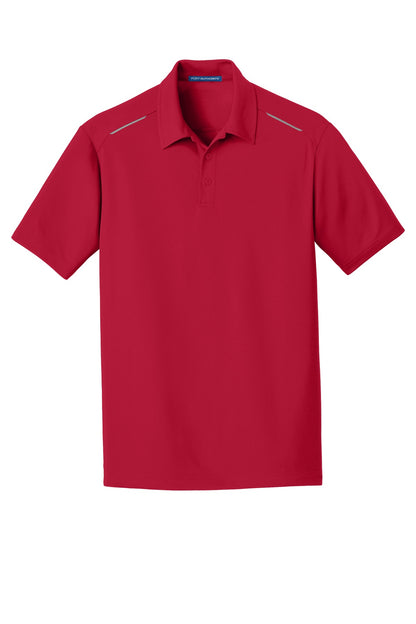 Front View of Rich Red Port Authority Pinpoint Mesh Polo. K580 plain