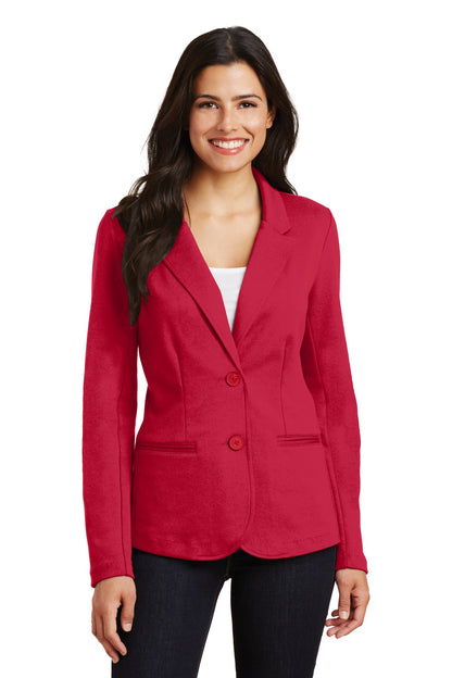 Front View of Rich Red Port Authority Women's Knit Blazer. LM2000 plain