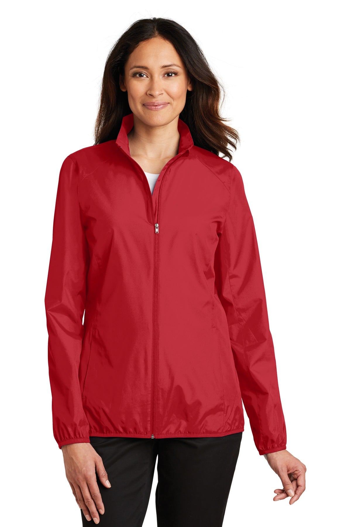 Front View of Rich Red Port Authority Women's Zephyr Full-Zip Jacket. L344 plain