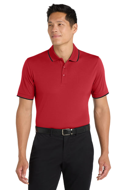 Front View of Rich Red/Dp Bk Port Authority Dry Zone UV Micro-Mesh Tipped Polo. K111 plain