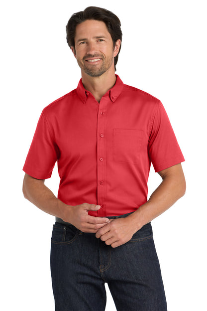 Front View of RichRed Port Authority Short Sleeve SuperPro React Twill Shirt. W809 plain