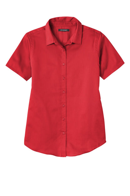 Front View of RichRed Port Authority Women's Short Sleeve SuperPro React Twill Shirt. LW809 plain