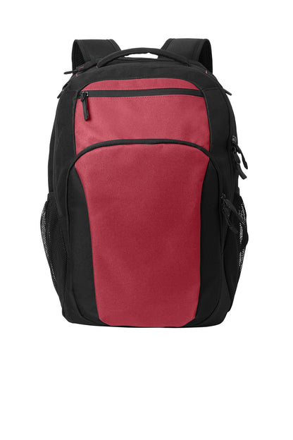 Front View of RichRed/Bk Port Authority Transport Backpack BG232 plain