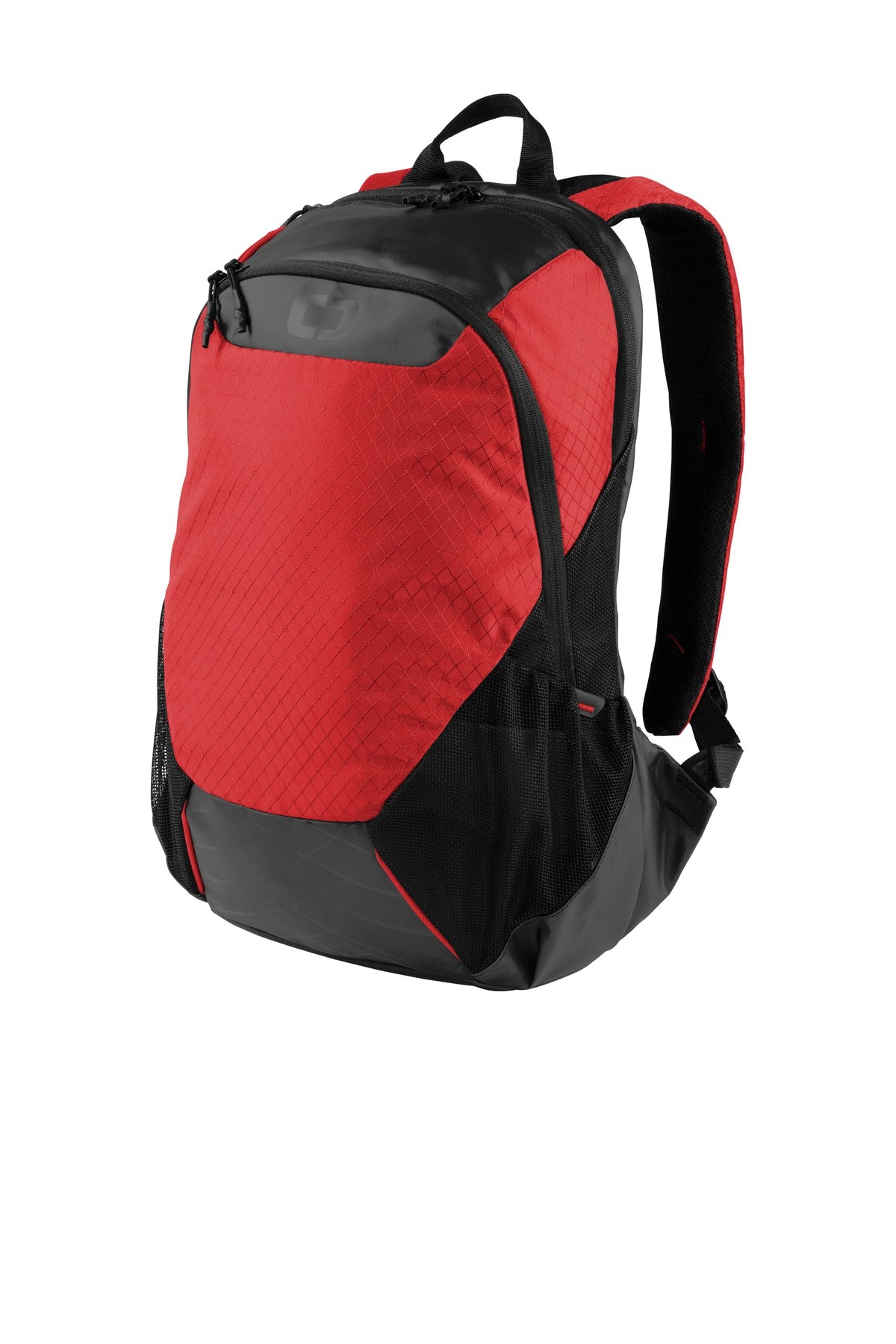 Front View of Ripped Red OGIO Basis Pack. 91003 plain