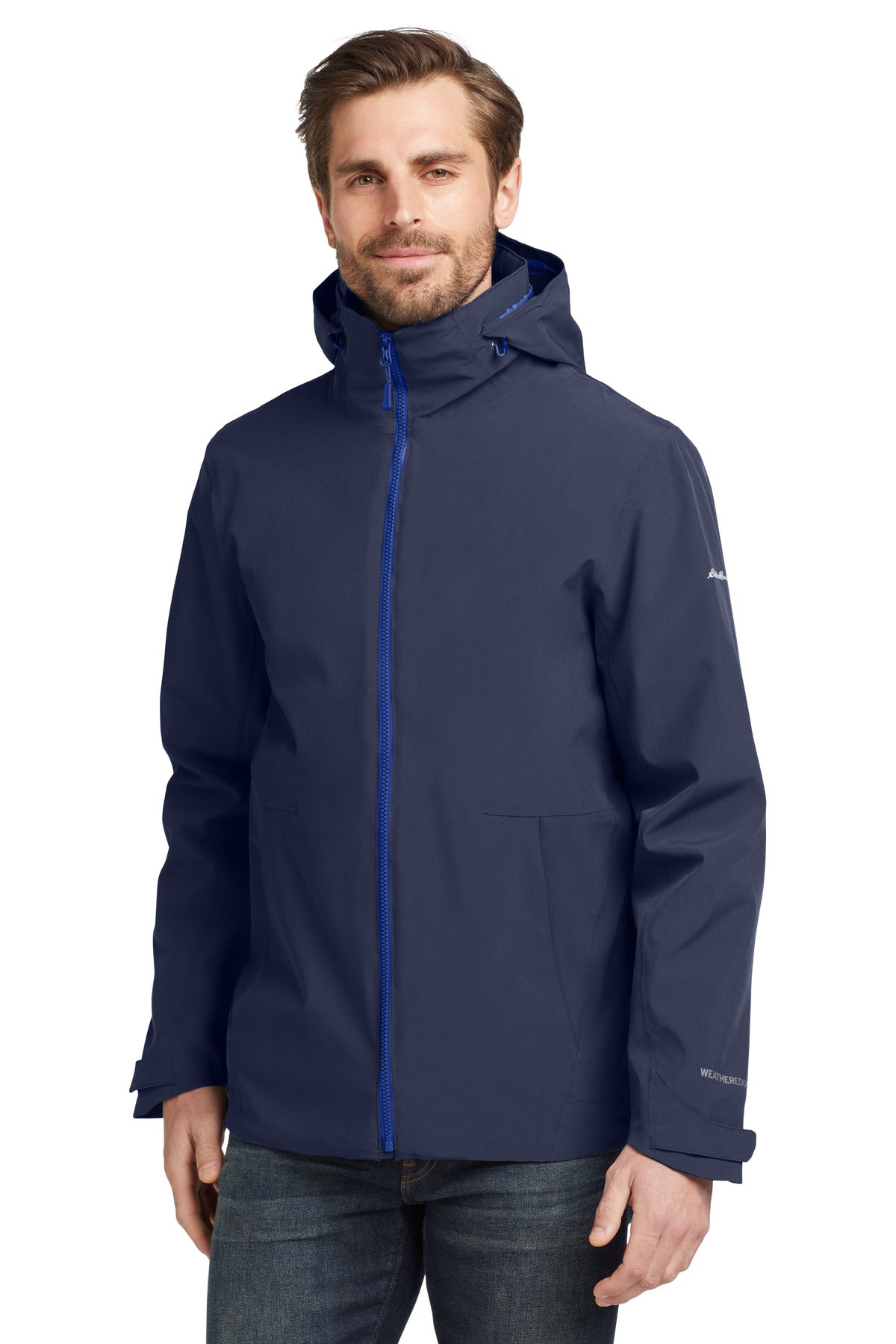 Front View of Riv B Ny/Co Bl Eddie Bauer WeatherEdge 3-in-1 Jacket EB656 plain