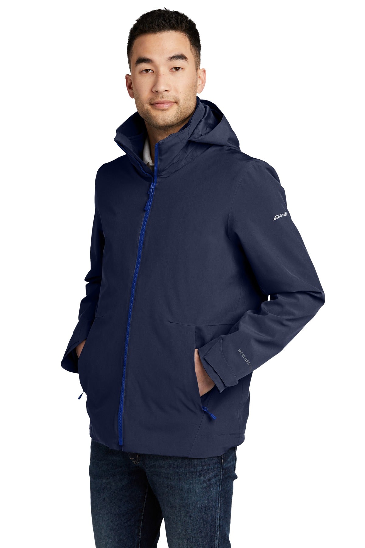 Front View of Riv B Ny/Co Bl Eddie Bauer WeatherEdge 3-in-1 Jacket EB656 plain