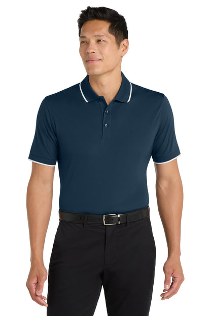 Front View of River Bl Ny/Wh Port Authority Dry Zone UV Micro-Mesh Tipped Polo. K111 plain