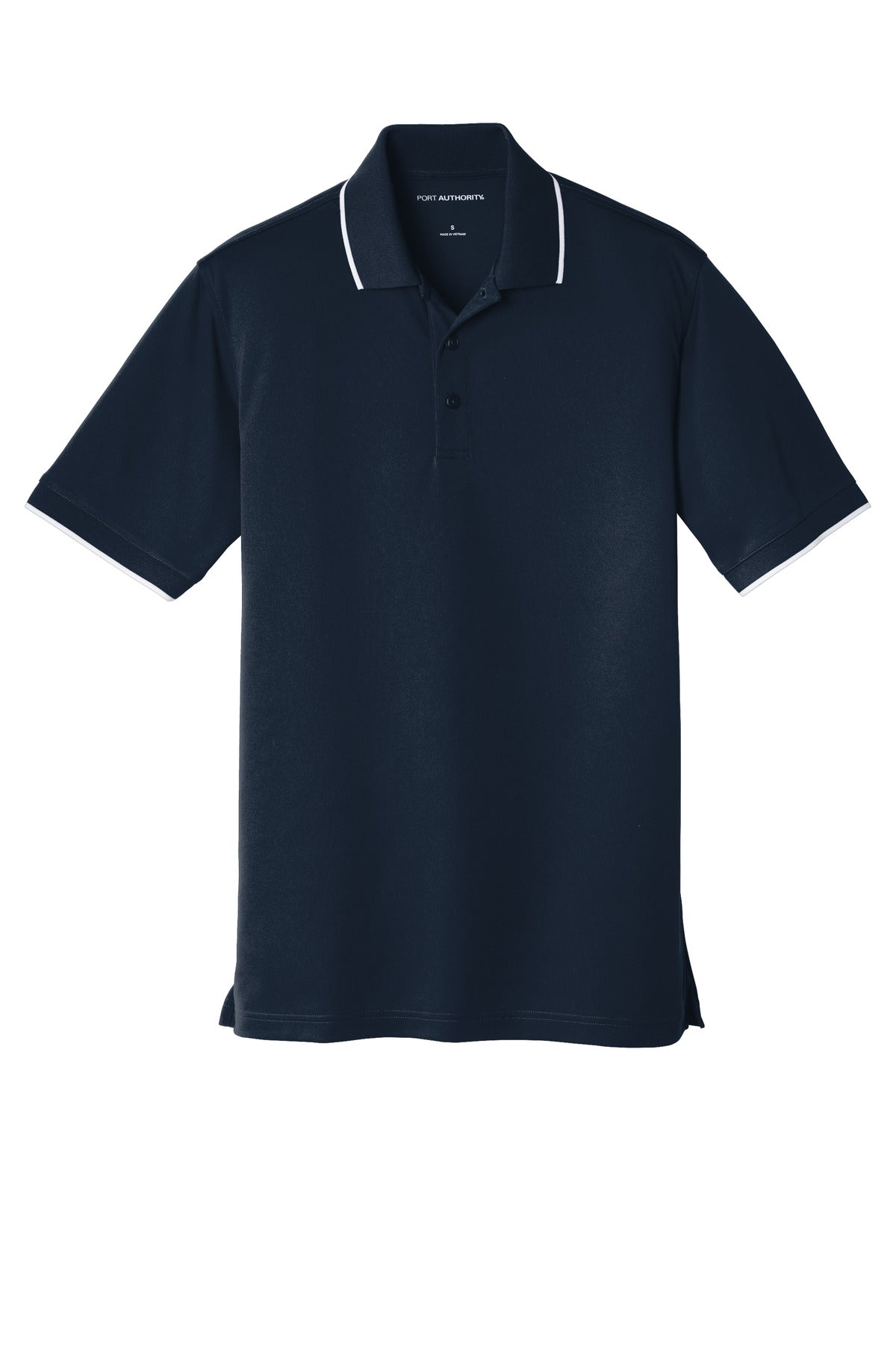 Front View of River Bl Ny/Wh Port Authority Dry Zone UV Micro-Mesh Tipped Polo. K111 plain