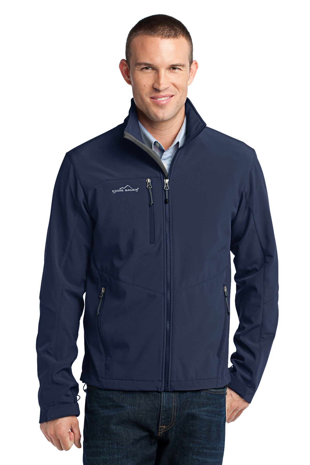 Front View of River Blue Eddie Bauer - Soft Shell Jacket. EB530 plain