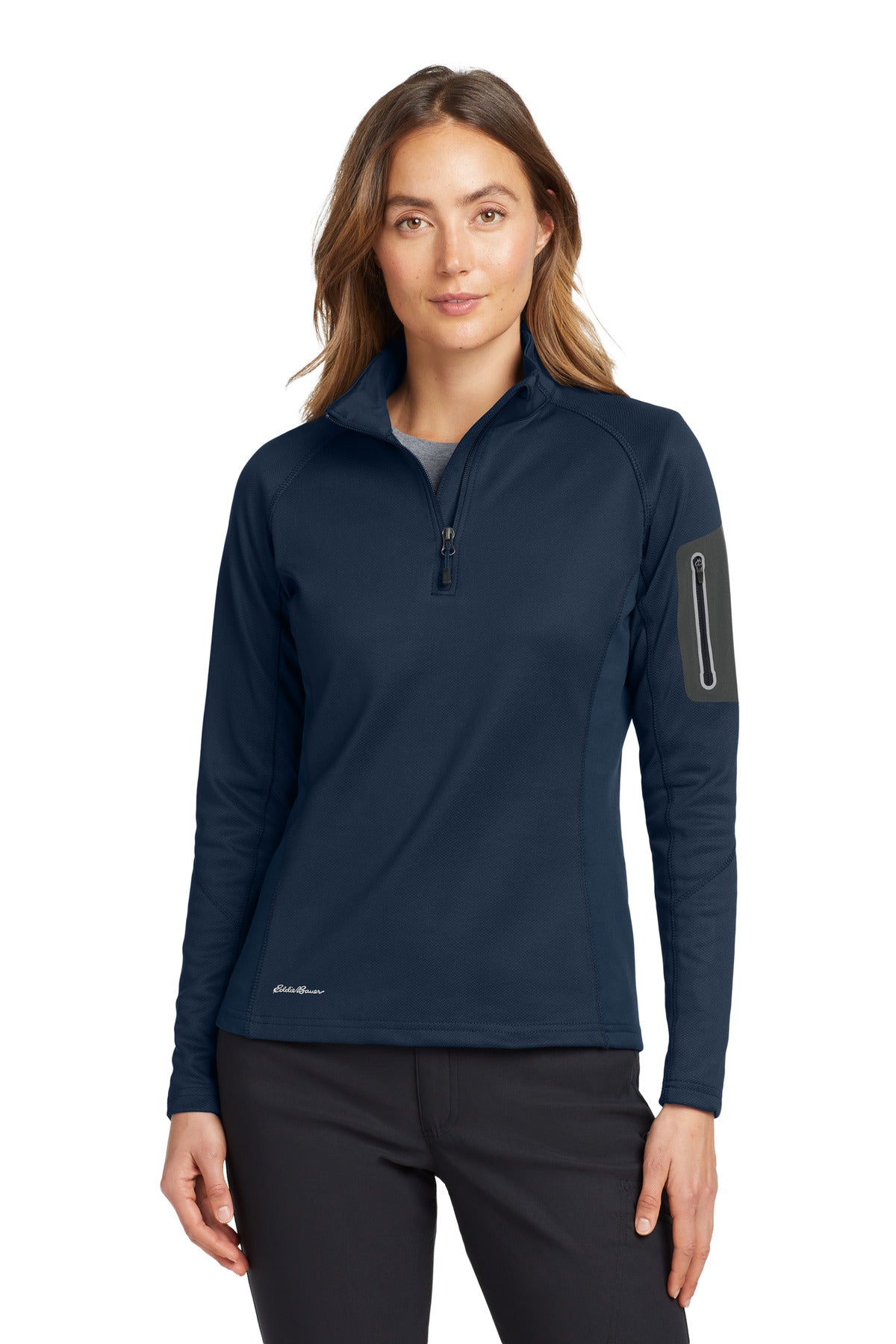 Front View of River Blue Eddie Bauer Women's 1/2-Zip Performance Fleece. EB235 plain