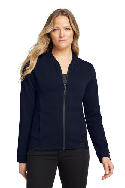 Front View of River Blue Nvy OGIO Women's Hinge Full-Zip. LOG820 plain