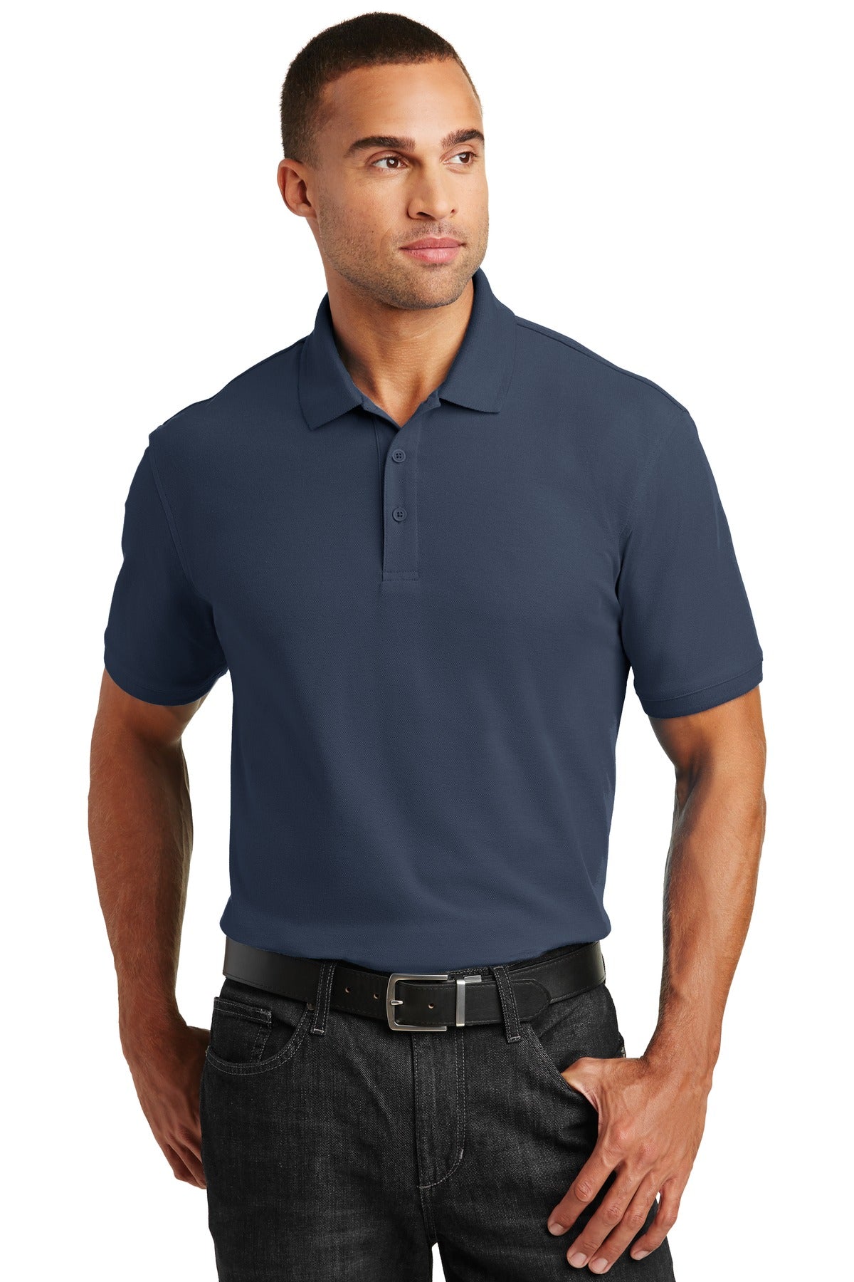 Front View of River Blue Nvy Port Authority Core Classic Pique Polo. K100 plain