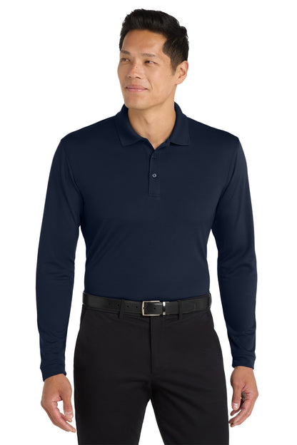 Front View of River Blue Nvy Port Authority Dry Zone UV Micro-Mesh Long Sleeve Polo K110LS plain
