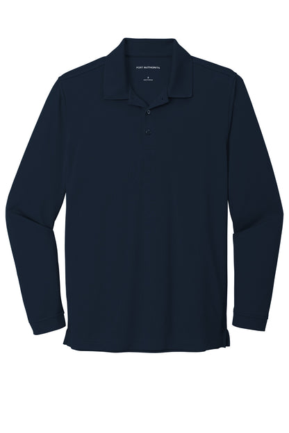 Front View of River Blue Nvy Port Authority Dry Zone UV Micro-Mesh Long Sleeve Polo K110LS plain