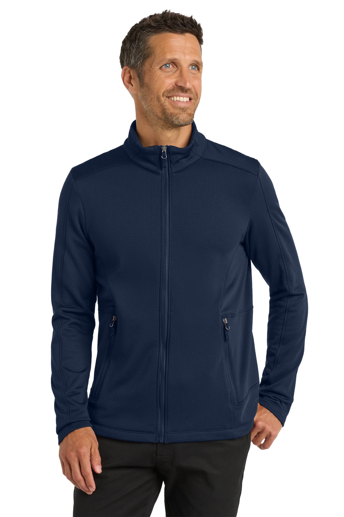 Front View of River Blue Nvy Port Authority Grid Fleece Jacket. F239 plain