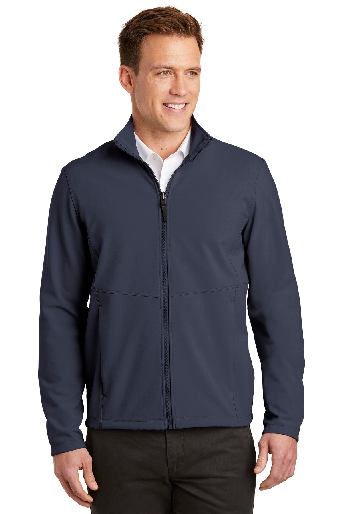 Front View of River Blue Port Authority Collective Soft Shell Jacket. J901 plain