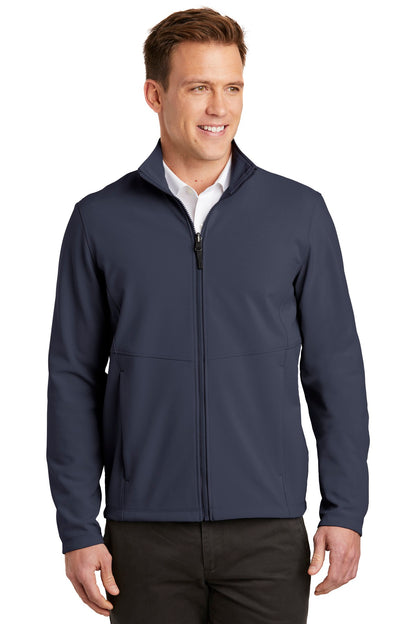 Front View of River Blue Port Authority Collective Soft Shell Jacket. J901 plain