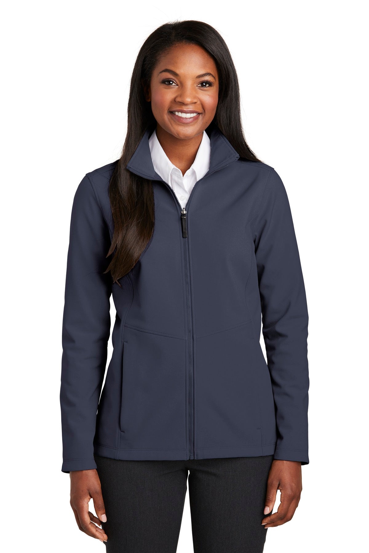 Front View of River Blue Port Authority Women's Collective Soft Shell Jacket. L901 plain