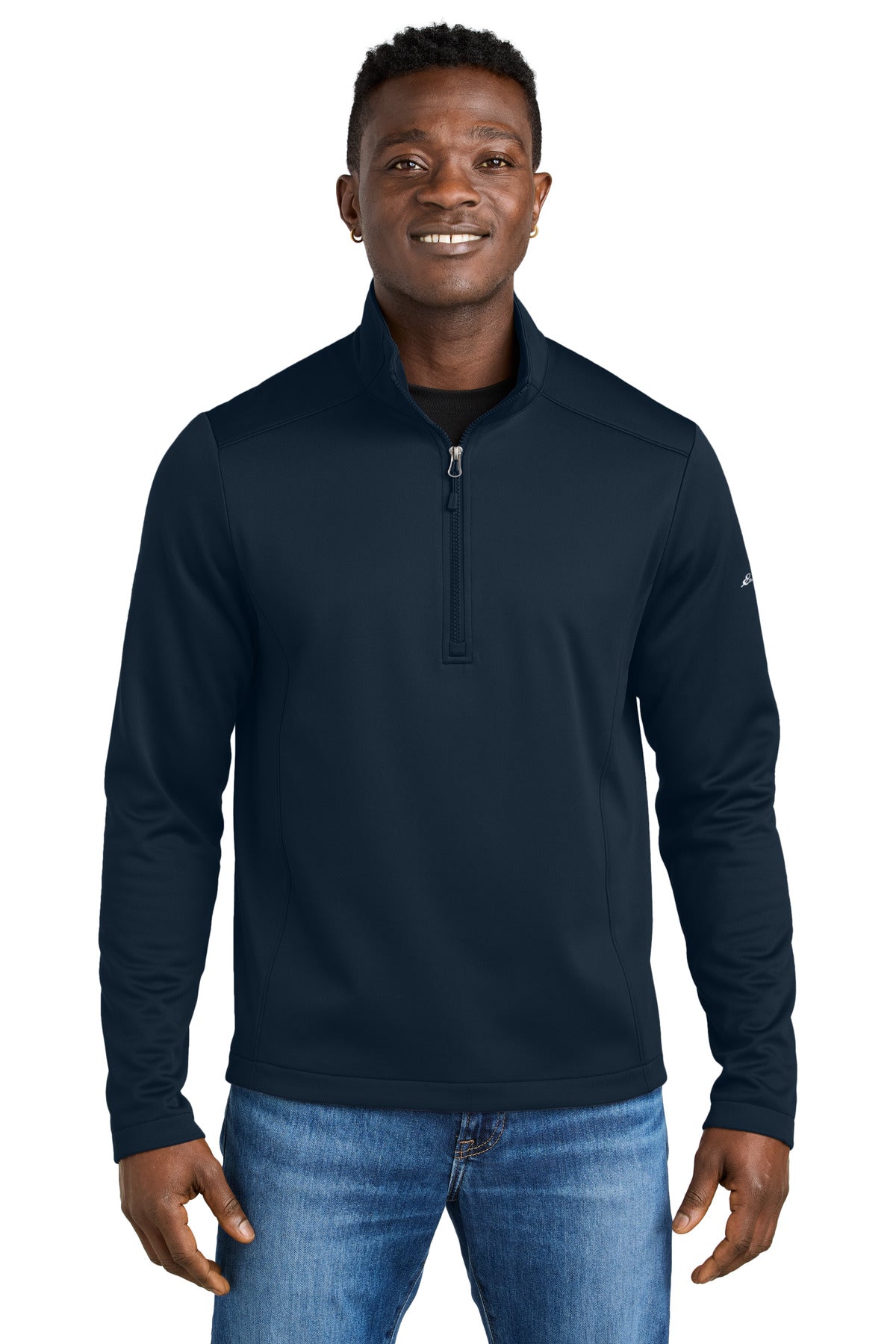 Front View of RiverBlNv Eddie Bauer Smooth Mid Layer Fleece 1/2-Zip EB2360 plain