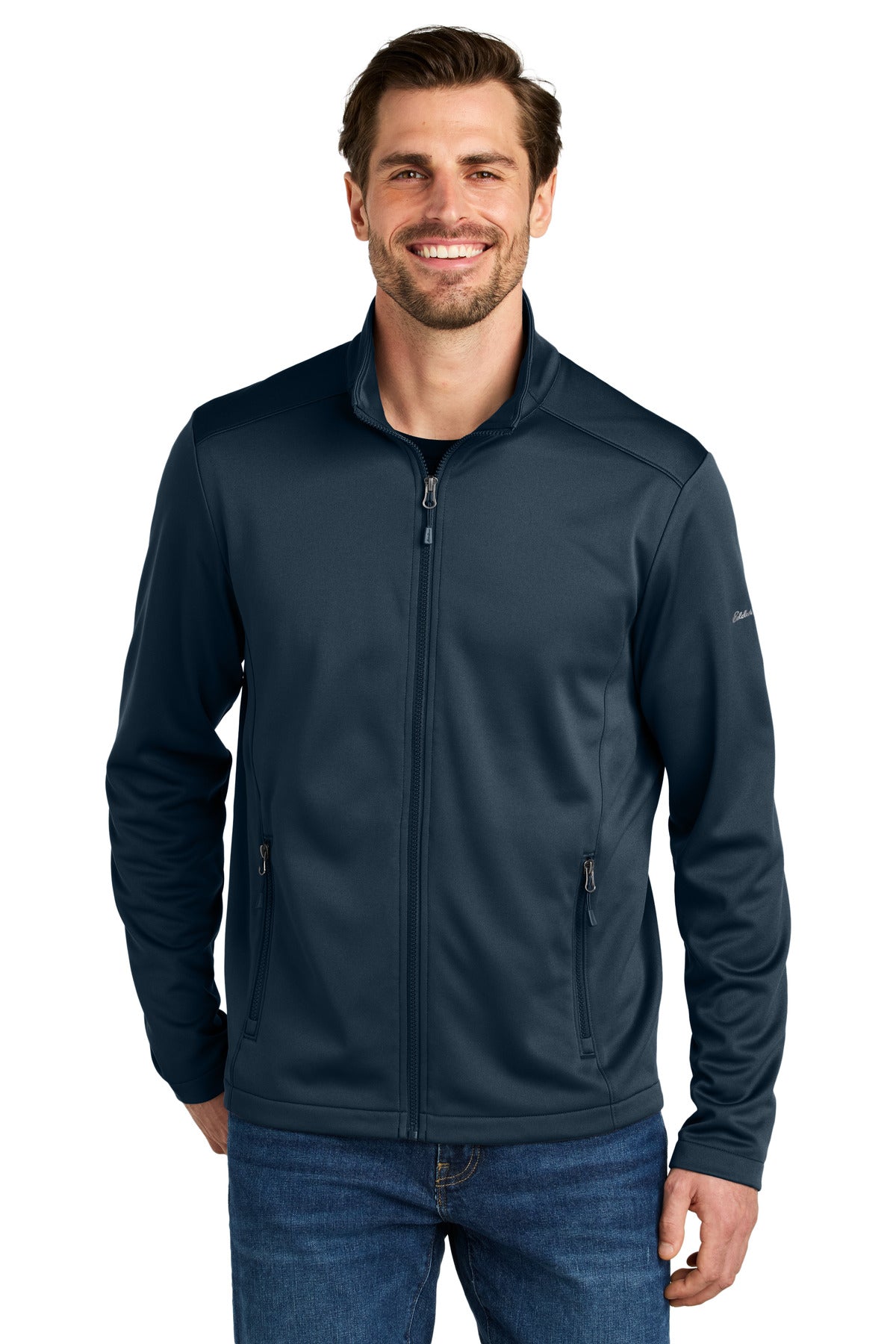Front View of RiverBlNv Eddie Bauer Smooth Mid Layer Fleece Full-Zip EB2460 plain