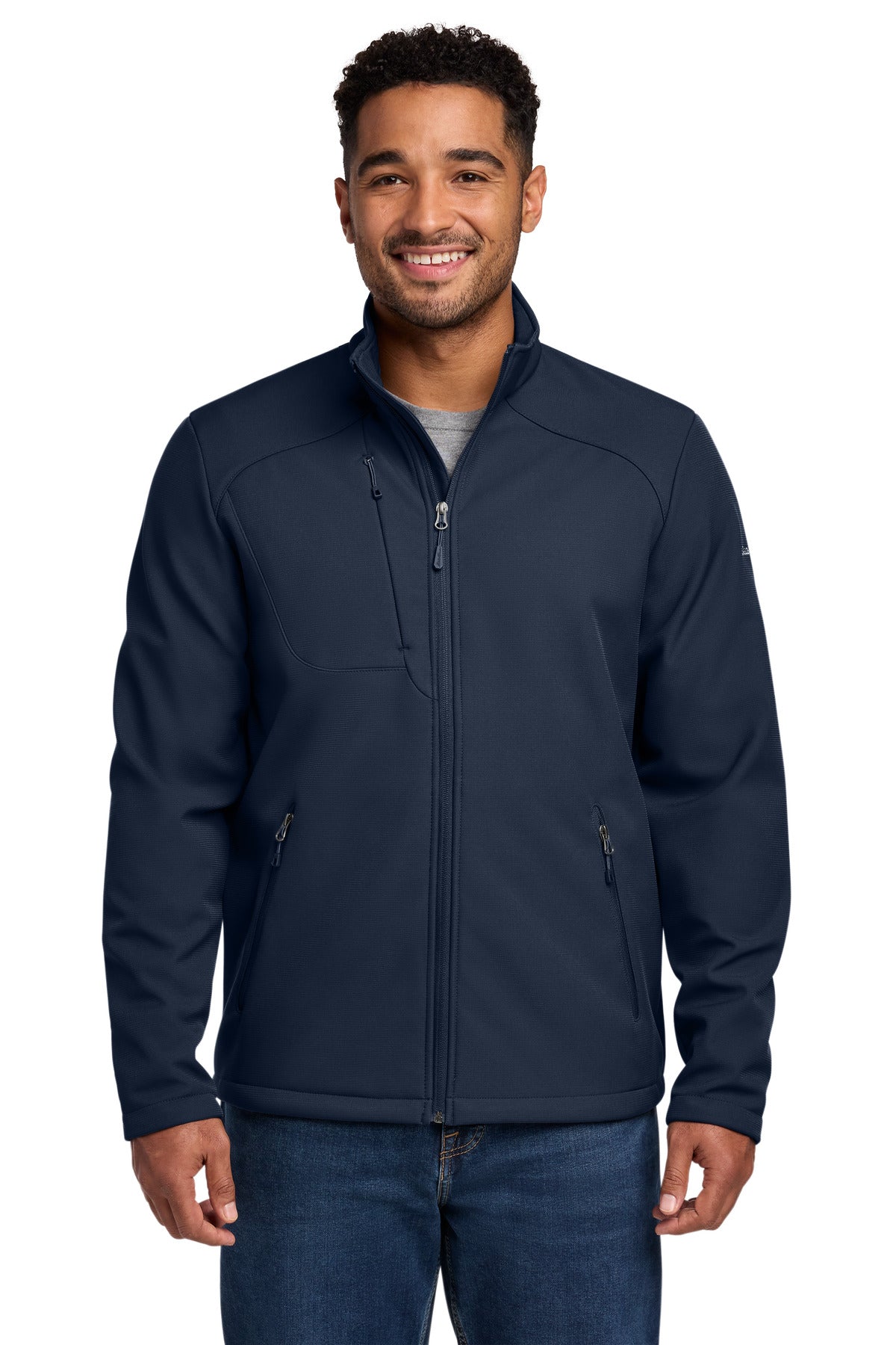 Front View of RiverBlNv Eddie Bauer Stretch Soft Shell Jacket EB544 plain