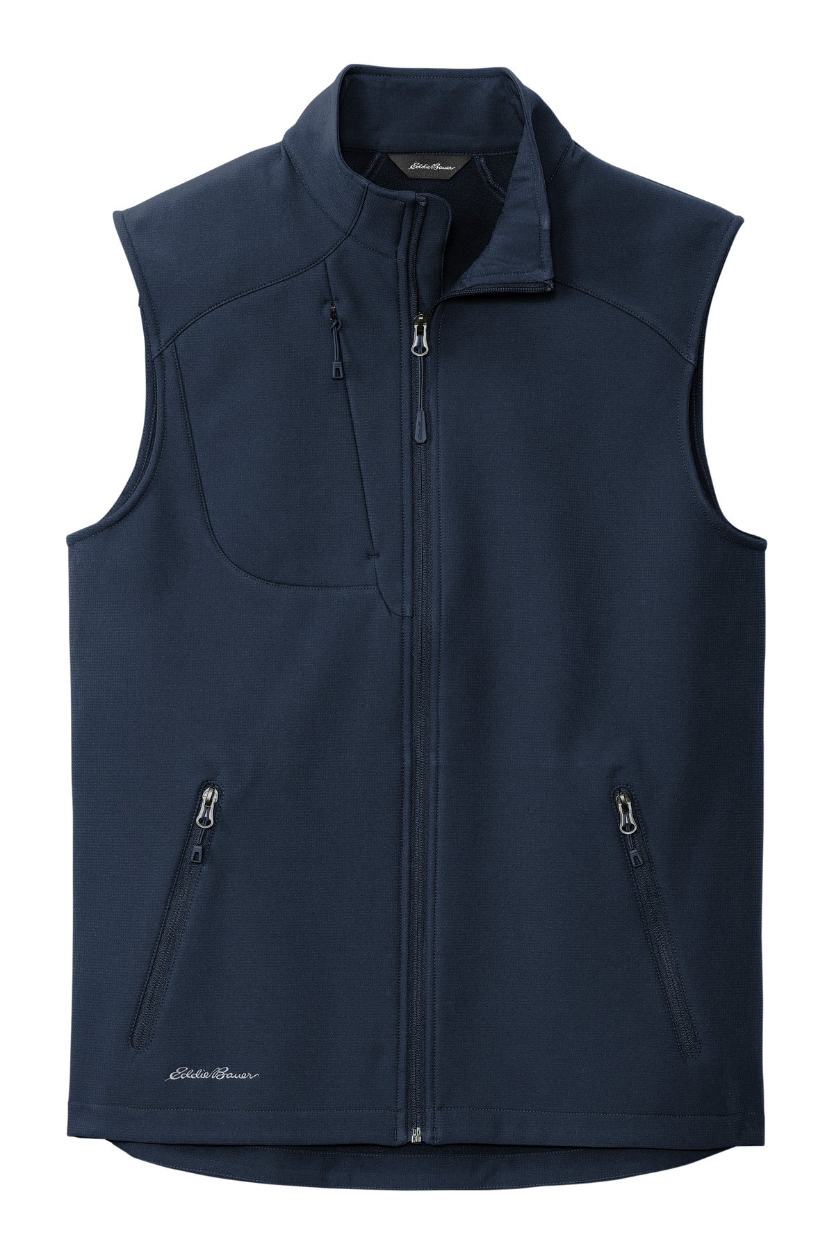 Front View of RiverBlNv Eddie Bauer Stretch Soft Shell Vest EB546 plain