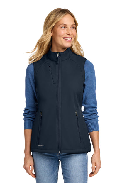Front View of RiverBlNv Eddie Bauer Women's Stretch Soft Shell Vest EB547 plain