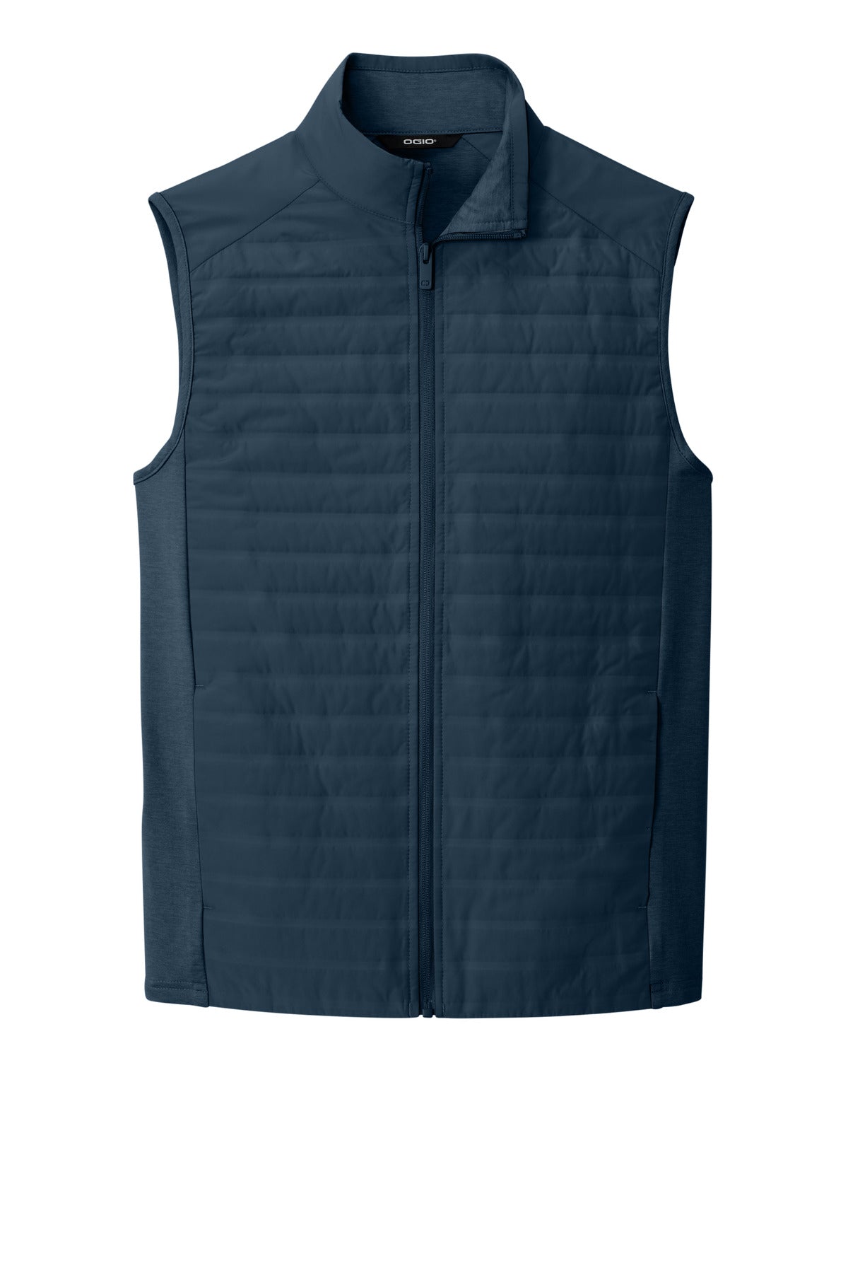 Front View of RiverBlNv OGIO Driveline Hybrid Vest OG761 plain