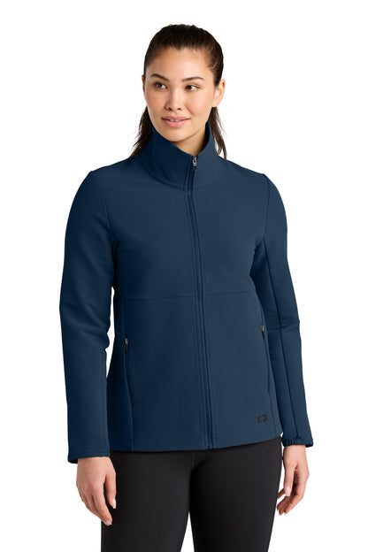 Front View of RiverBlNv OGIO Women's Kinetic Soft Shell LOG740 plain