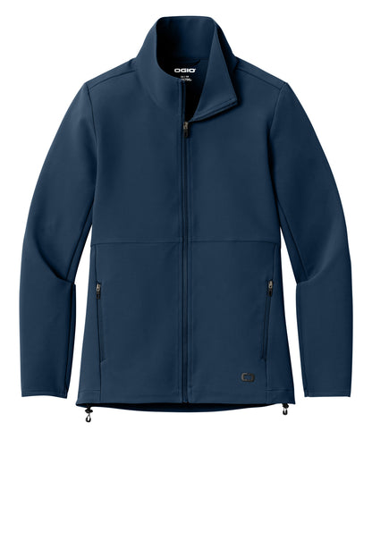 Front View of RiverBlNv OGIO Women's Kinetic Soft Shell LOG740 plain