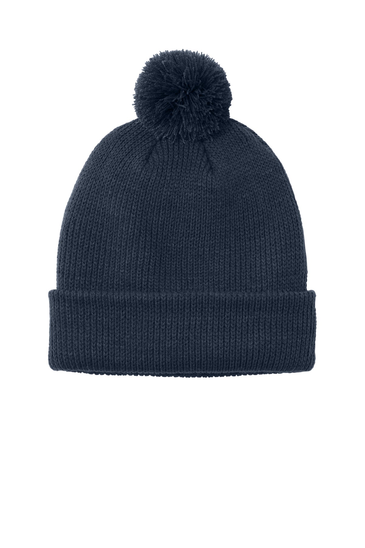 Front View of RiverBlNv Port Authority Cozy Pom Beanie C978 plain